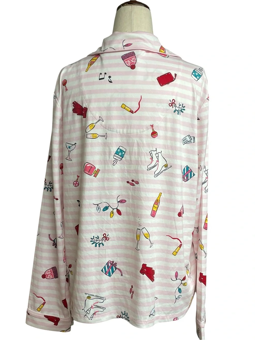Kate Spade Holiday Cheer Pink Striped Button Front Pajama Top Size Medium NWT